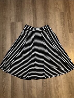 Ashley Blue Black and White Striped Skater Skirt